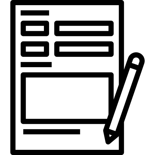 Ett formulär med skrivfält och en penna, redo att fyllas i. Används för att beskriva hantverkstjänster hos Clas Fixare, som rörmokare eller snickare, för att underlätta bokningen.